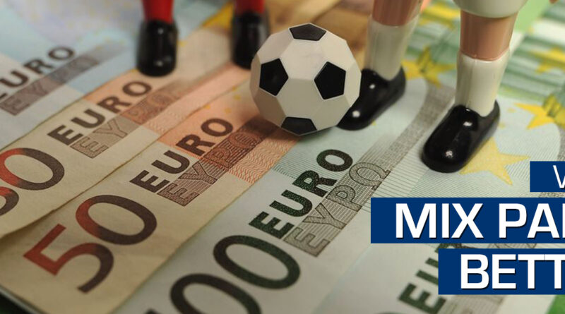 lustrasi perbandingan Mix Parlay dan Single Bet dalam taruhan bola online 2025 dengan ikon bola dan grafik odds.